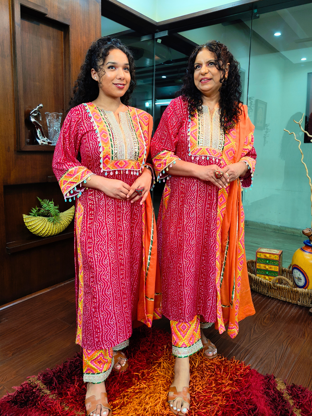 Magenta Bandhej Silver Gota Cotton Stitched Suit Set