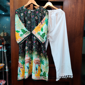 Green Digital Printed Muslin Silk Stitched Co-Ord Set