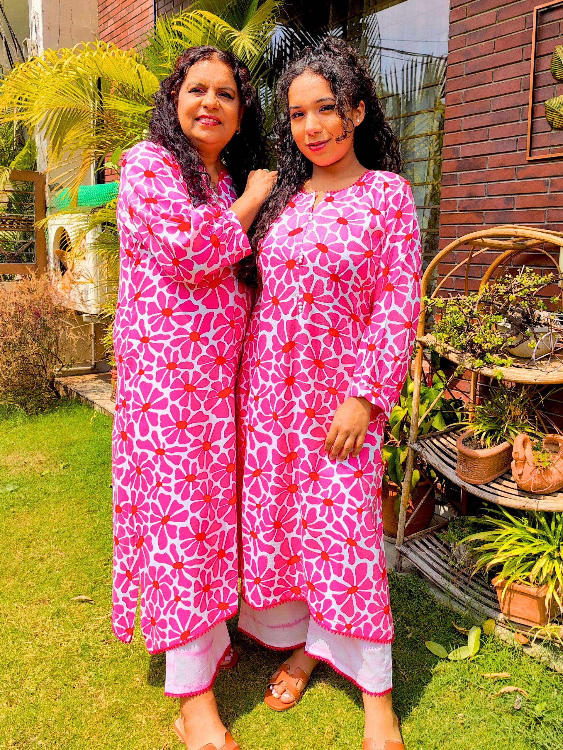 Pink Digital Printed Magenta Lace Cotton Stitched Co-Ord Set