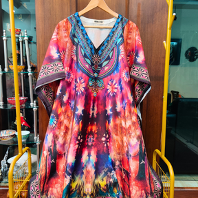 Magenta Digital Printed Muslin Silk Stitched Kurta Kaftan