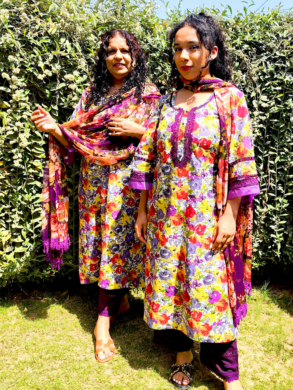 Purple Floral Handblock Cotton Stitched Suit Set