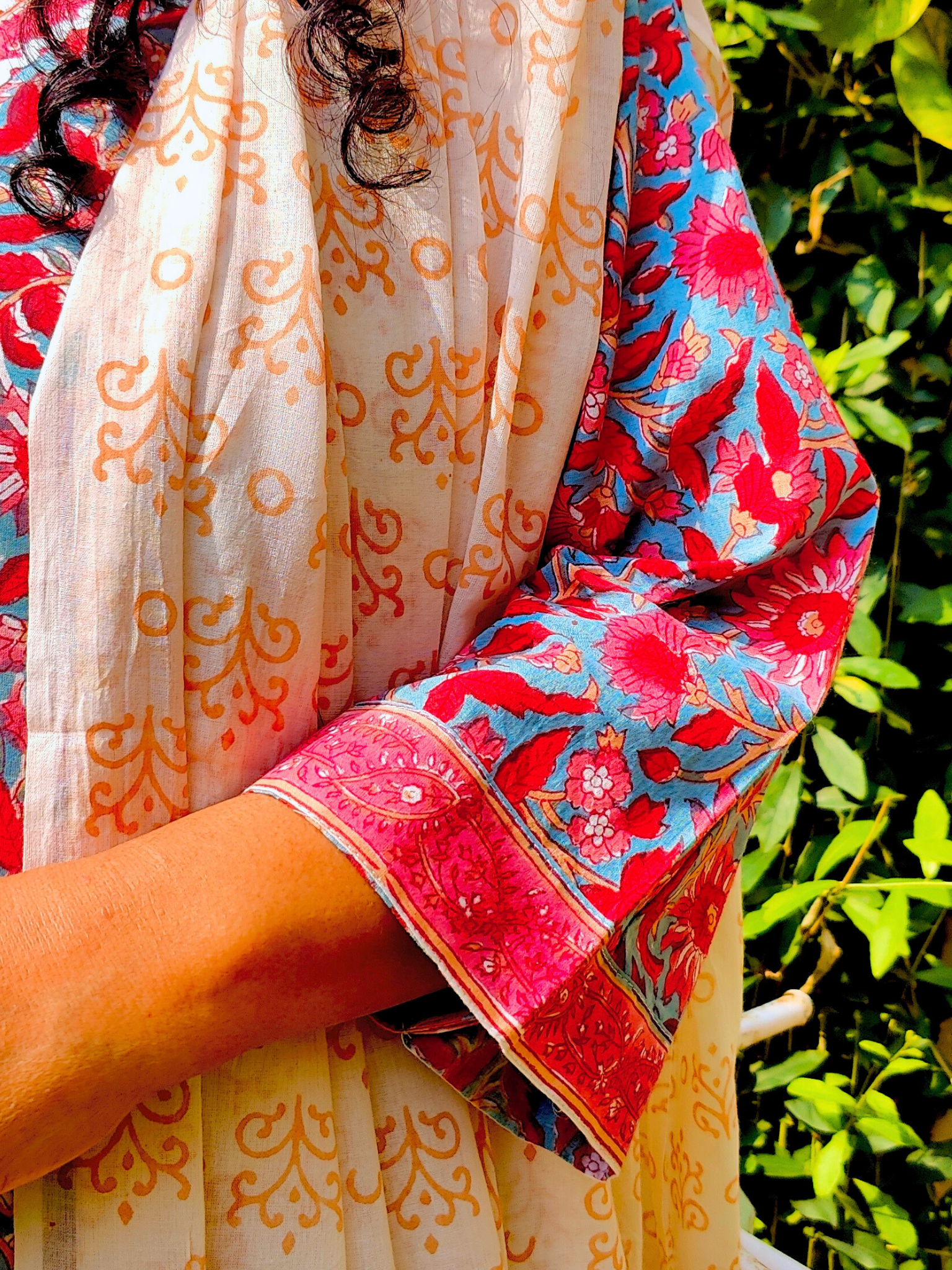 Red Floral Handblock White lace Cotton Stitched Suit Set