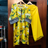 Yellow Digital Printed Cotton Lace Stitched Co-Ord Set