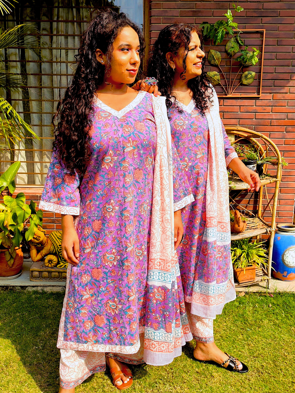 Lavender Handblock Cotton Stitched Suit Set