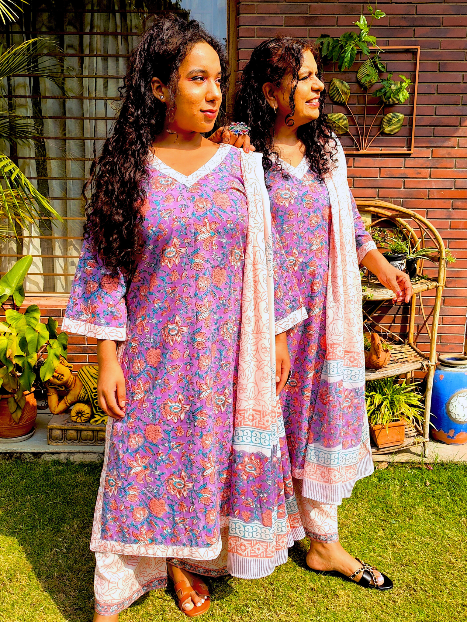 Lavender Handblock Cotton Stitched Suit Set