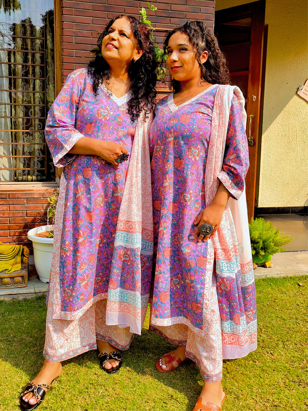 Lavender Handblock Cotton Stitched Suit Set