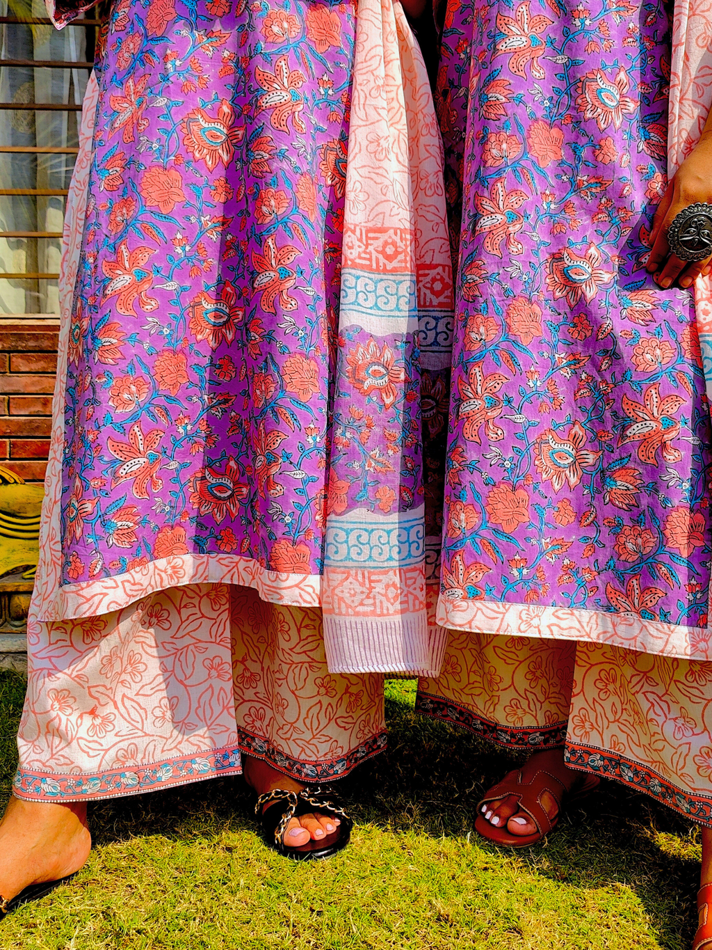 Lavender Handblock Cotton Stitched Suit Set