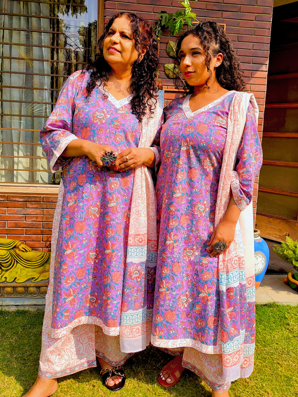 Lavender Handblock Cotton Stitched Suit Set