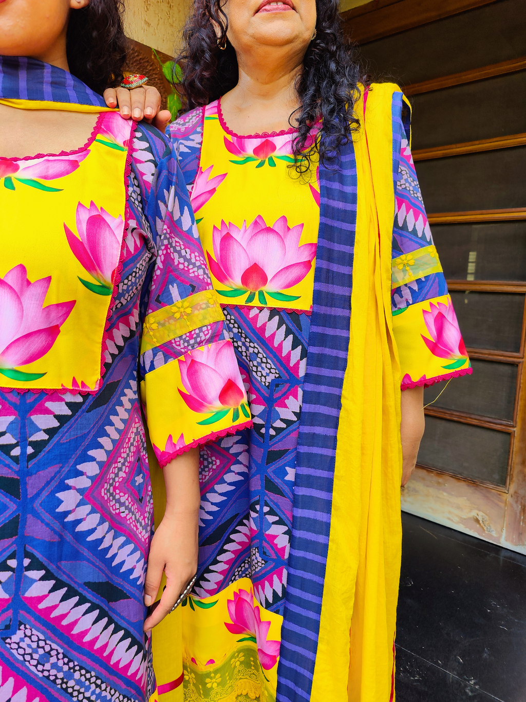 Purple Digital Printed Magenta Lace Cotton Stitched Suit Set