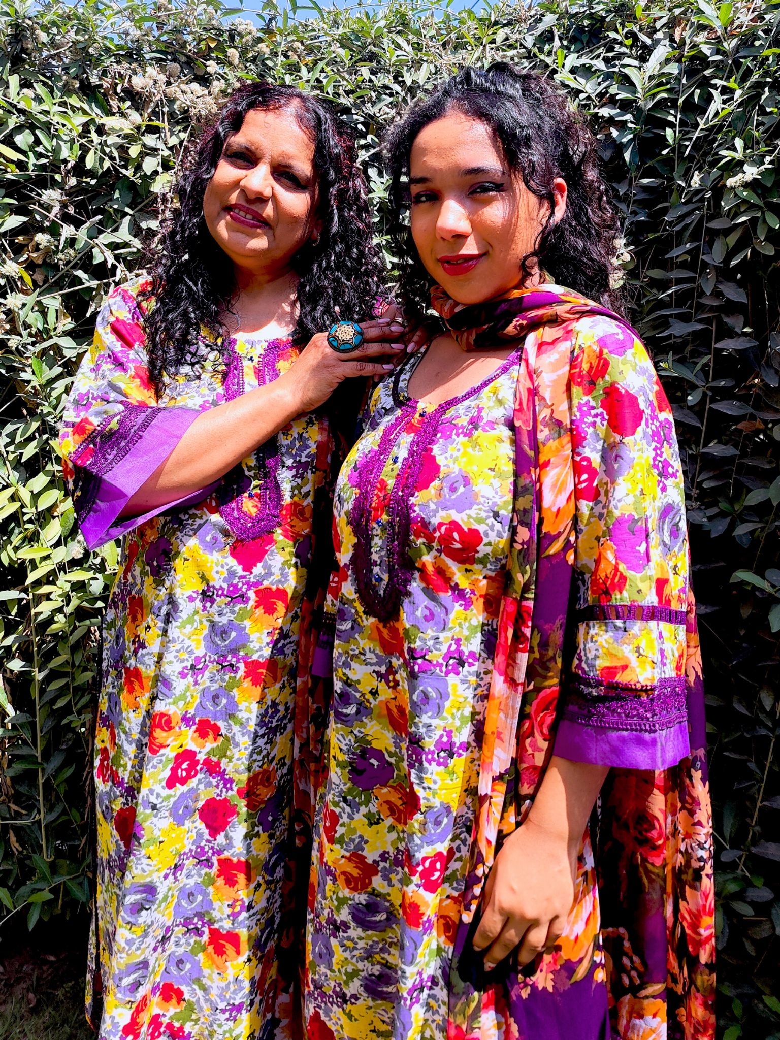 Purple Floral Handblock Cotton Stitched Suit Set