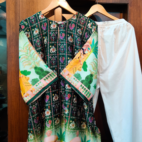 Green Digital Printed Muslin Silk Stitched Co-Ord Set