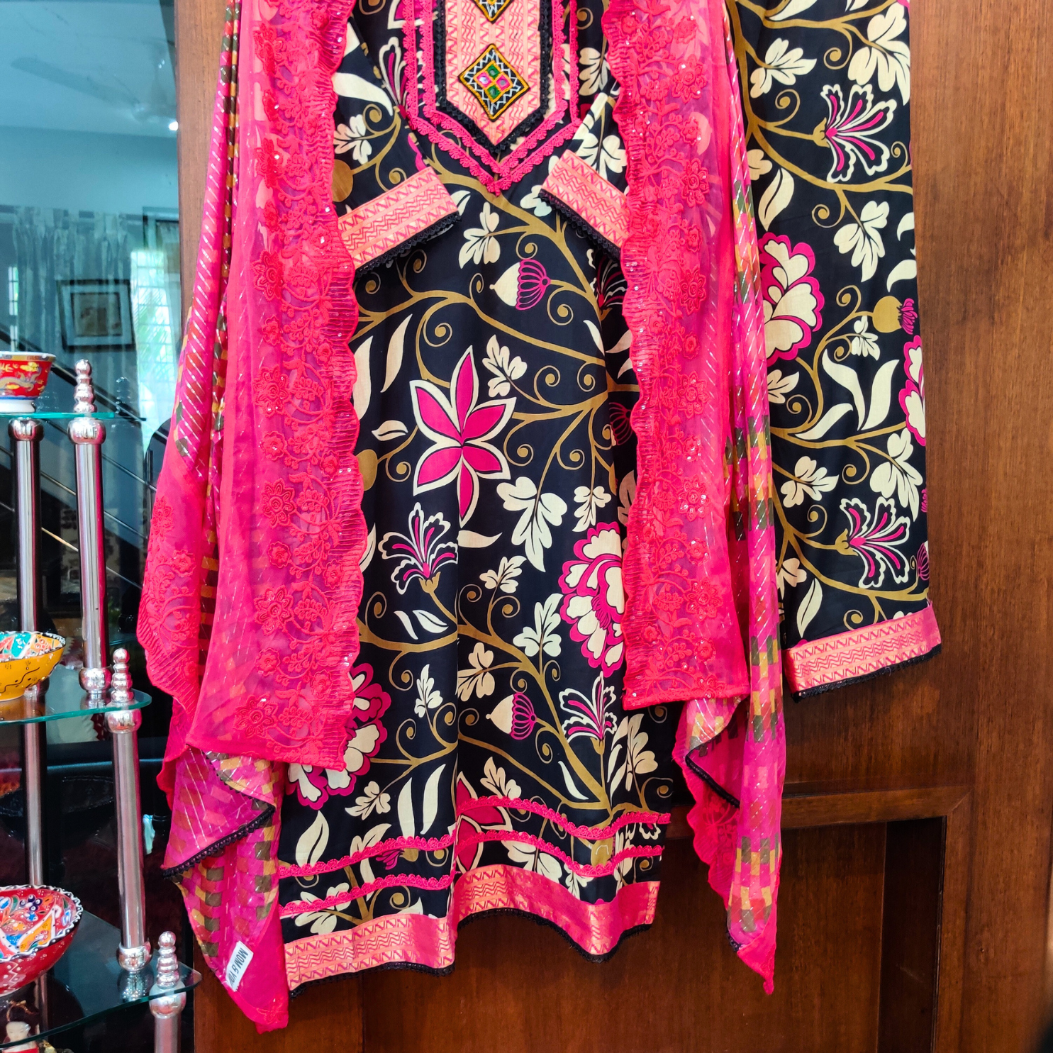 Black Digital Printed Cotton Stitched Suit Set - Mom & You Clothing