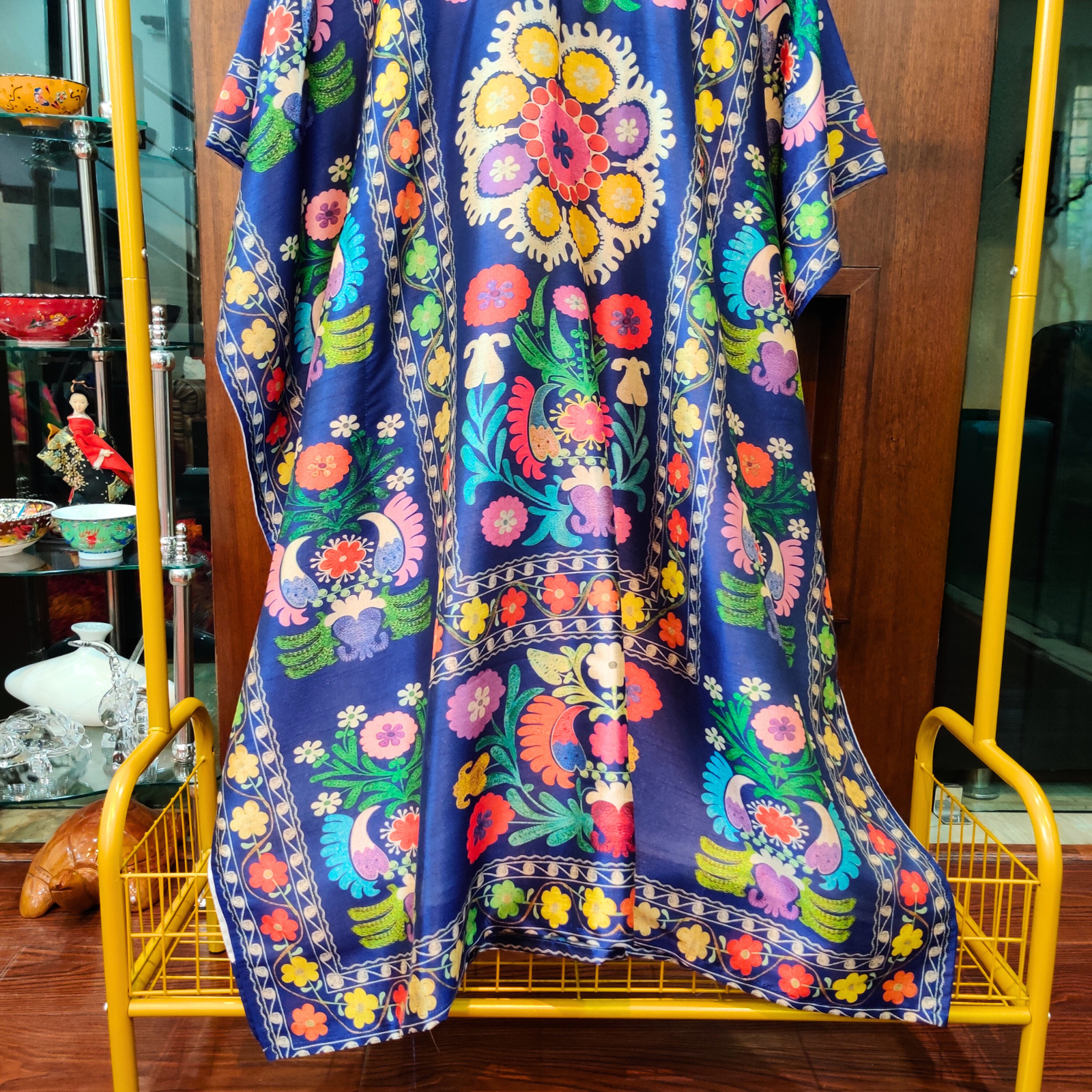 Blue Digital Printed Muslin Silk Stitched Kurta Kaftan - Mom & You Clothing