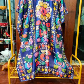 Blue Digital Printed Muslin Silk Stitched Kurta Kaftan - Mom & You Clothing
