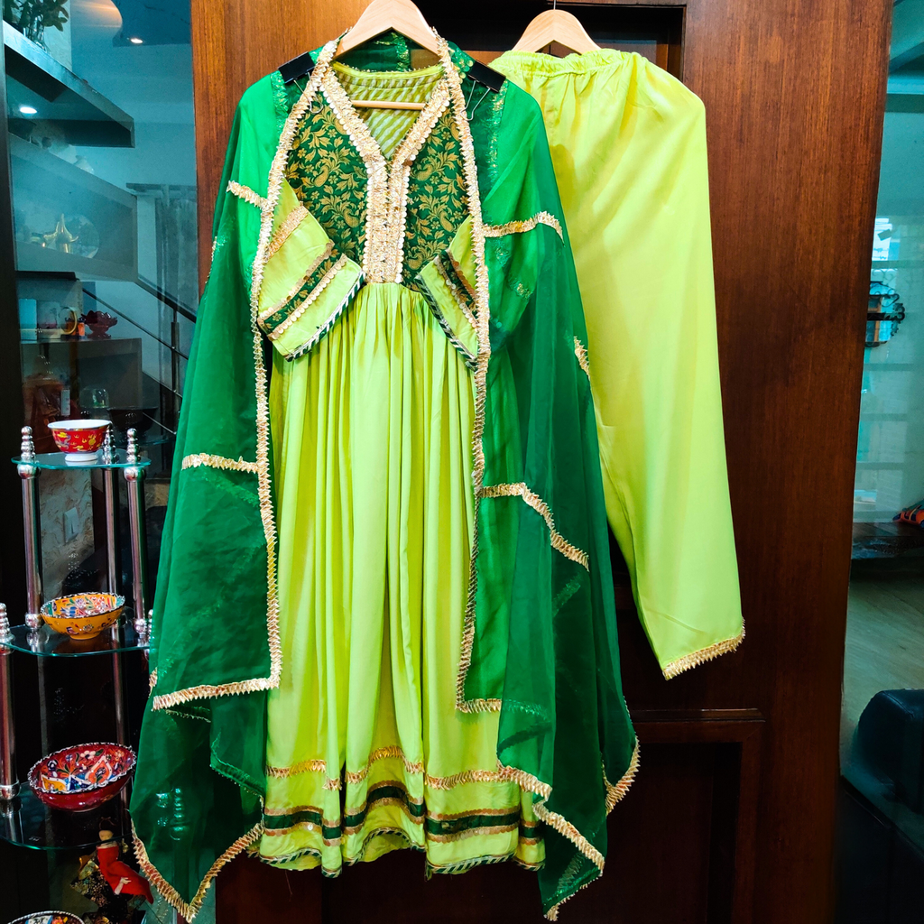 Green Cotton Stitched Anarkali Suit Set - Mom & You Clothing