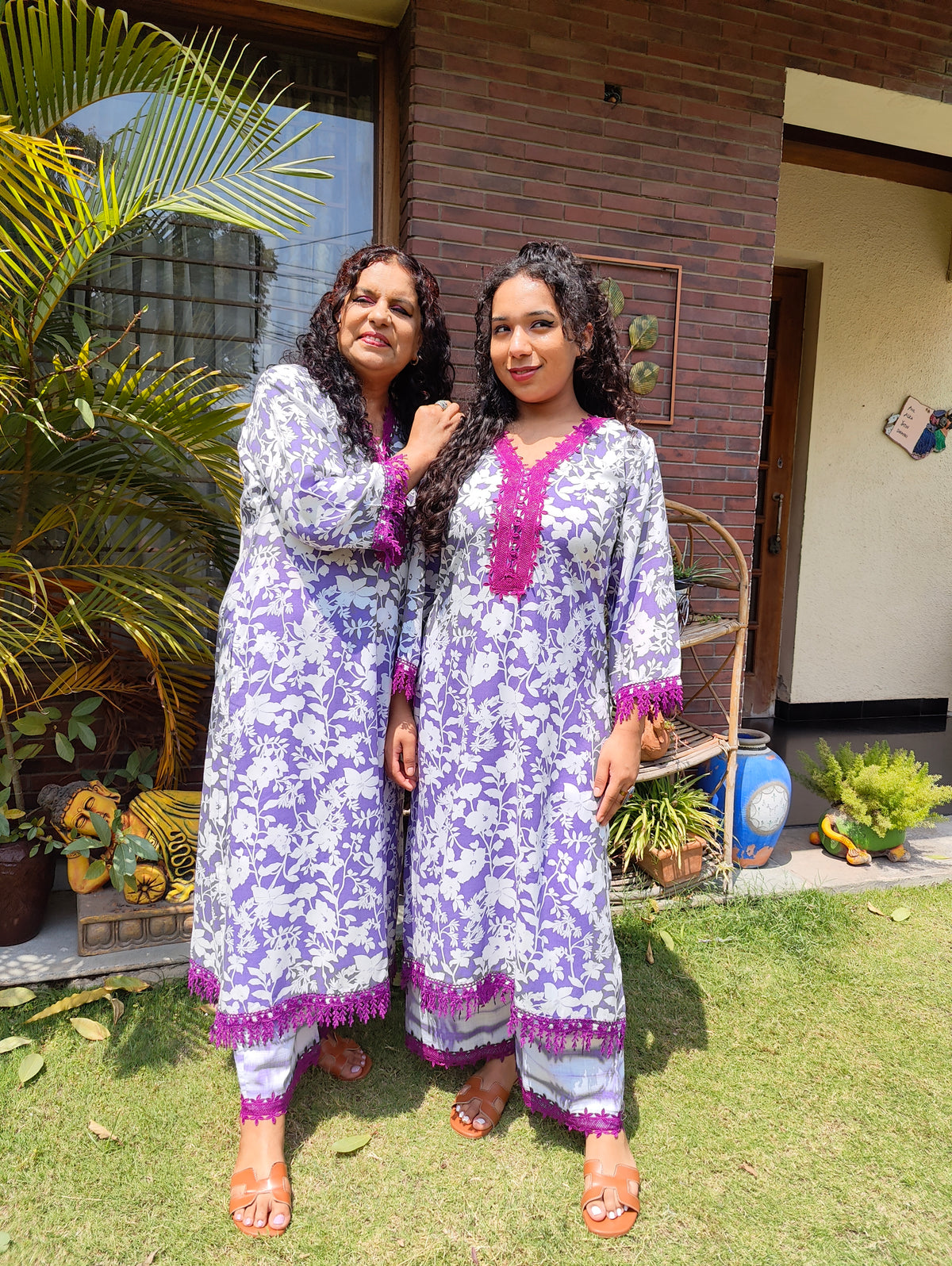 Purple and White Digital Printed Cotton Stitched Co-Ord Set