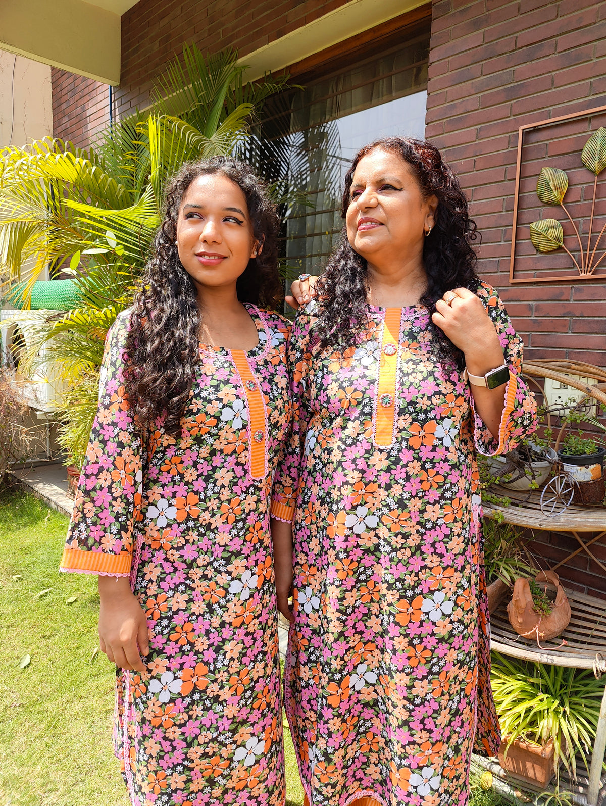 Multi Coloured Floral Pink Lace Cotton Stitched Co-Ord Set