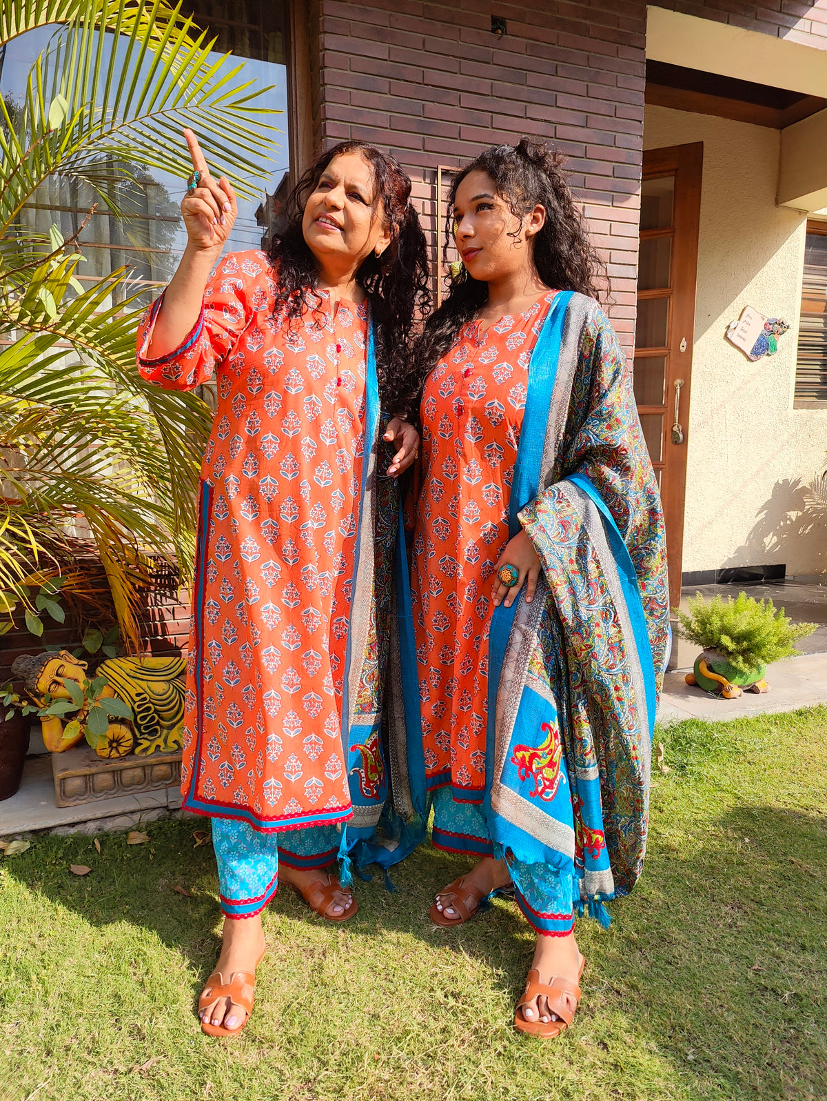 Orange Cotton Digital Printed Stitched Suit Set