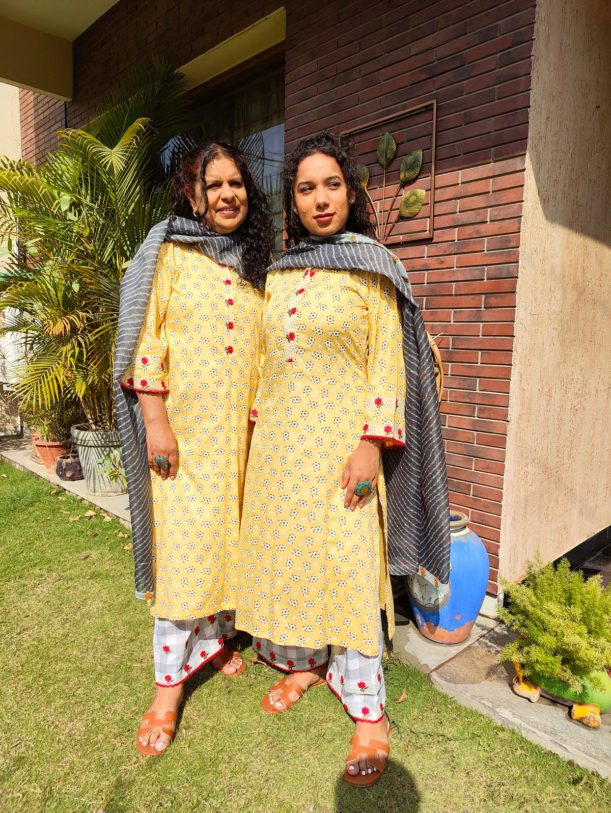 Yellow Cotton Digital Printed Embroidered Lace Stitched Suit Set