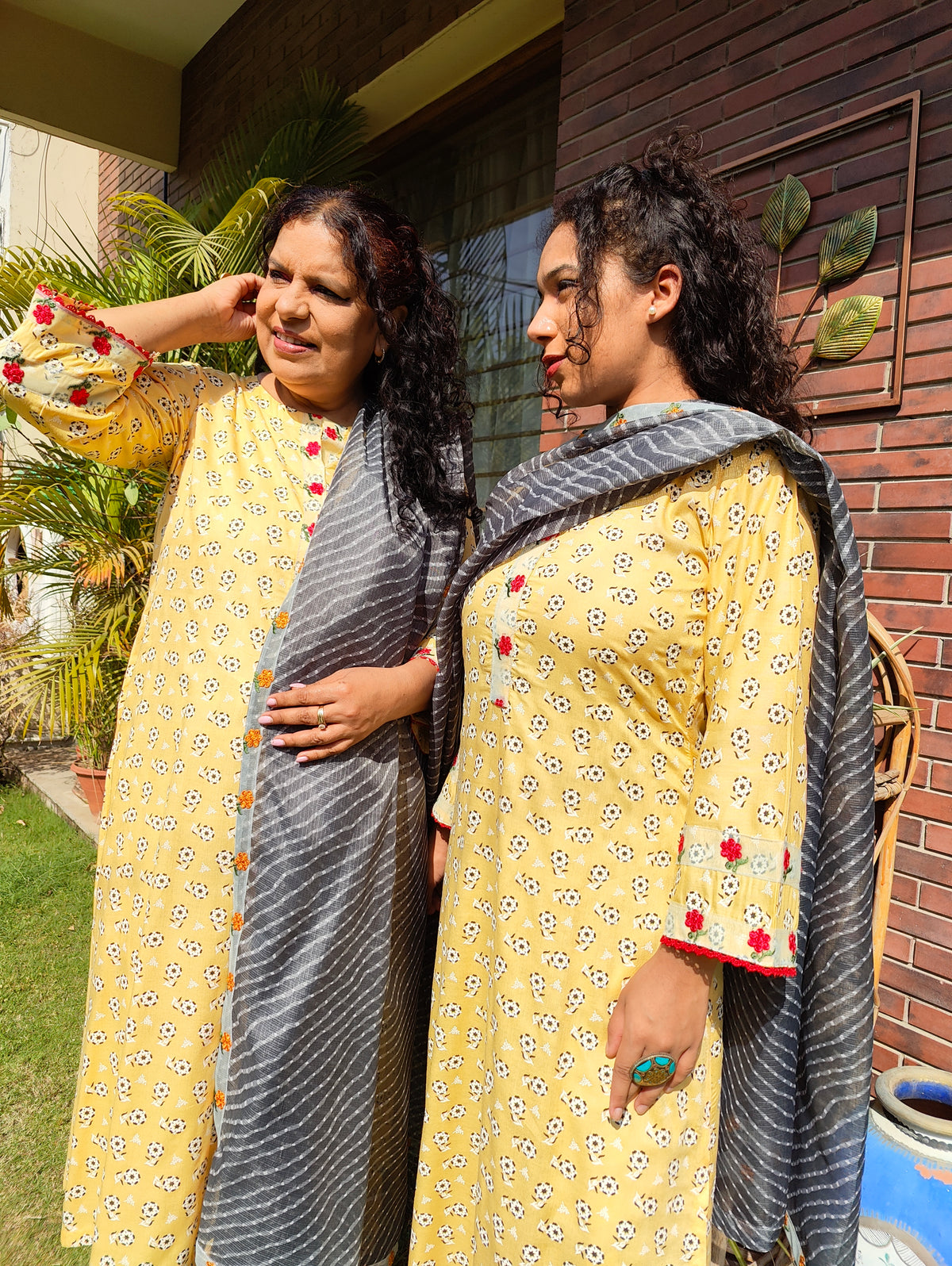 Yellow Cotton Digital Printed Embroidered Lace Stitched Suit Set
