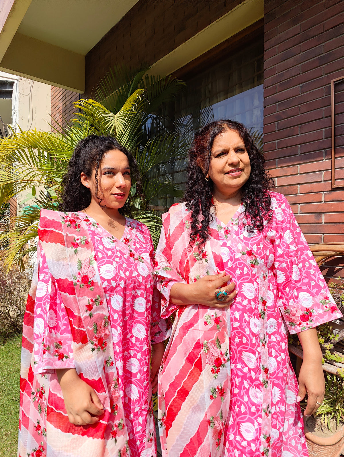 Pink Cotton Digital Printed Floral Lace Stitched Suit Set