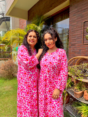 Pink Digital Printed Magenta Lace Cotton Stitched Co-Ord Set