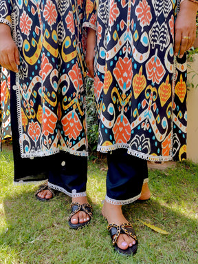 Black Abstract Digital Printed Cotton Stitched Co-Ord Set