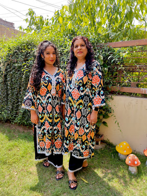 Black Abstract Digital Printed Cotton Stitched Co-Ord Set