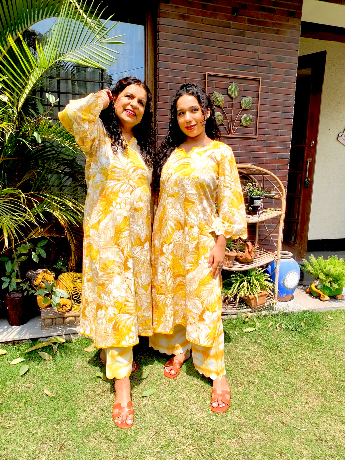 Yellow Digital Printed Cotton Yellow Lace Stitched Co-Ord Set