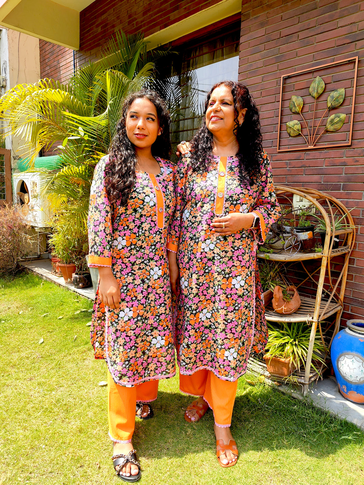 Multi Coloured Floral Pink Lace Cotton Stitched Co-Ord Set