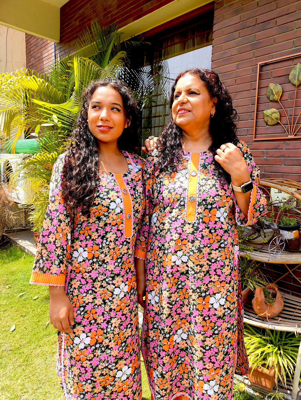 Multi Coloured Floral Pink Lace Cotton Stitched Co-Ord Set