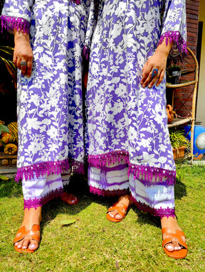 Purple and White Digital Printed Cotton Stitched Co-Ord Set