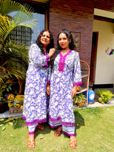 Purple and White Digital Printed Cotton Stitched Co-Ord Set