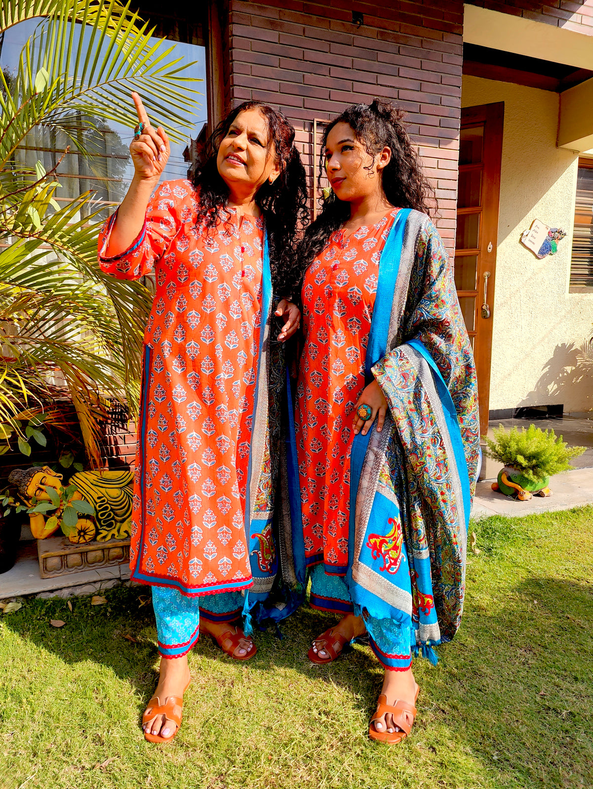 Orange Cotton Digital Printed Stitched Suit Set