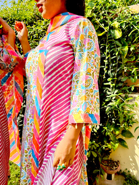 Multi Coloured Floral Digital Printed Cotton Stitched Suit Set