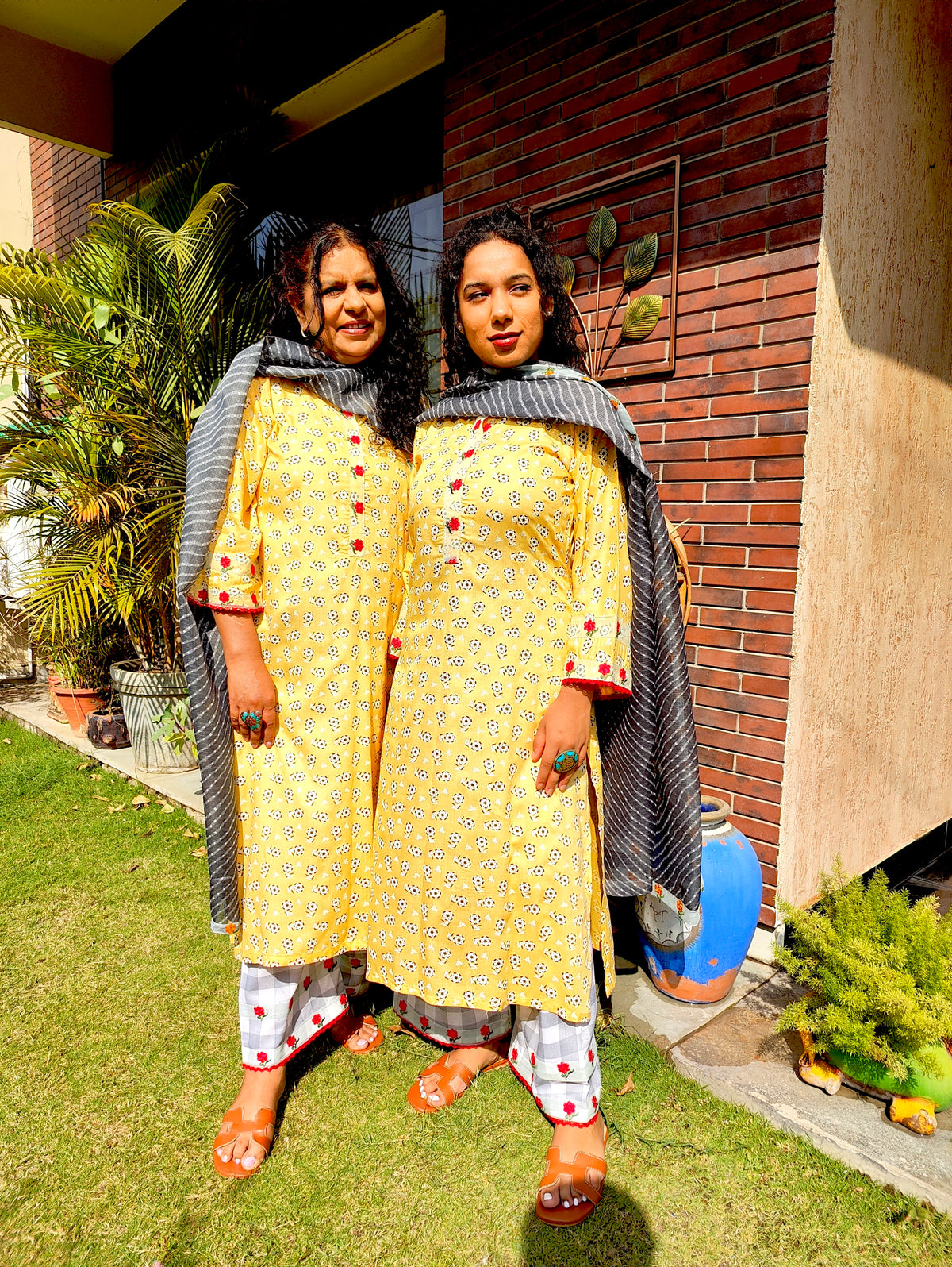 Yellow Cotton Digital Printed Embroidered Lace Stitched Suit Set