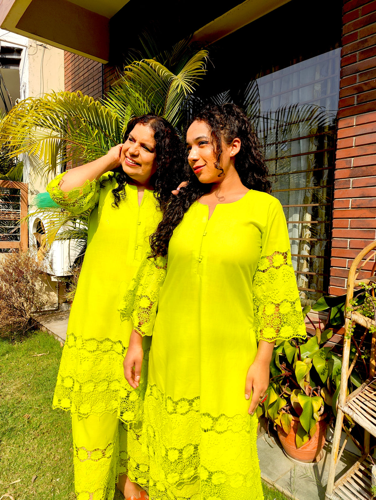 Lime Green Embroidered Cotton Stitched Co-Ord Set