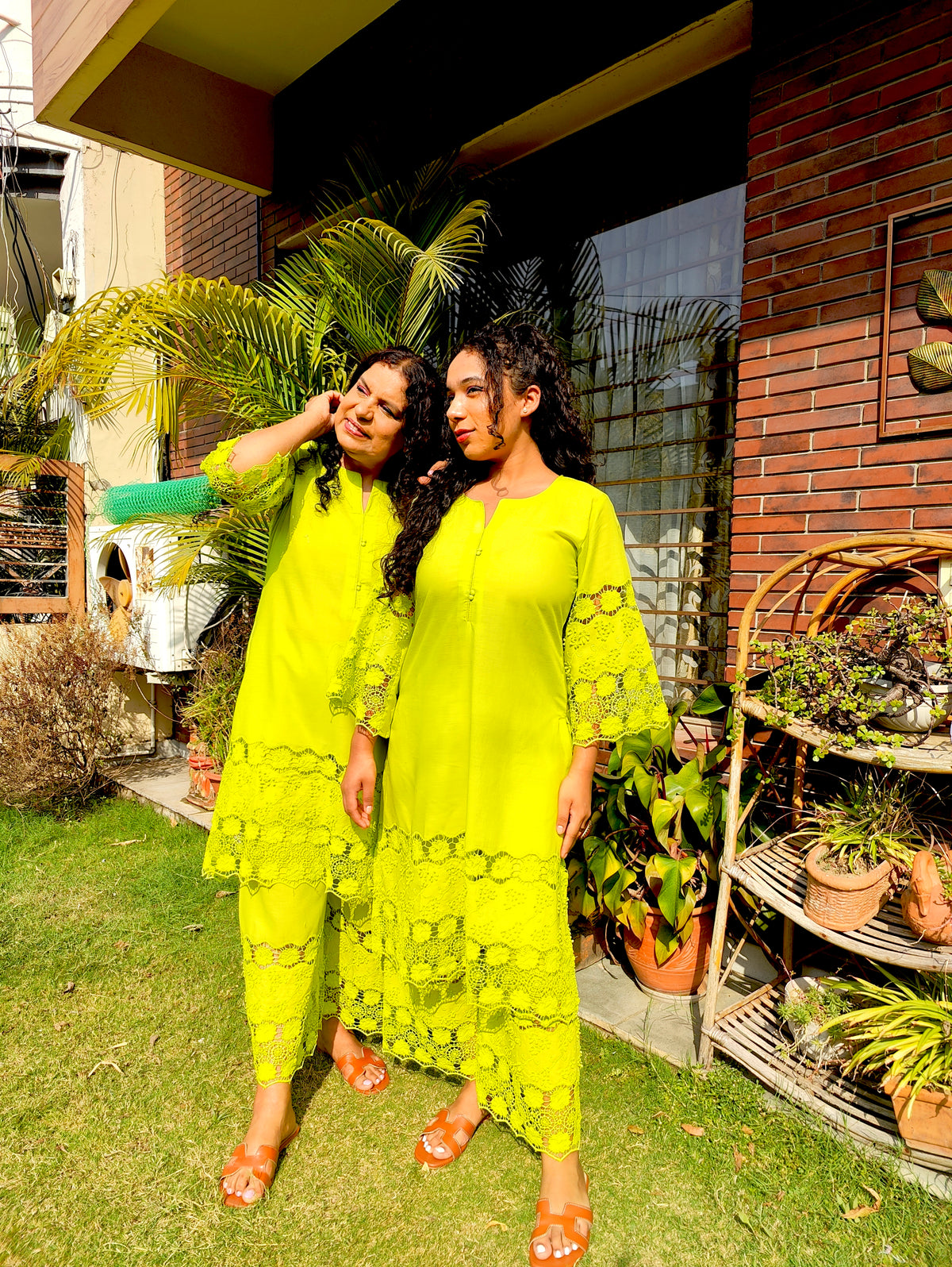 Lime Green Embroidered Cotton Stitched Co-Ord Set