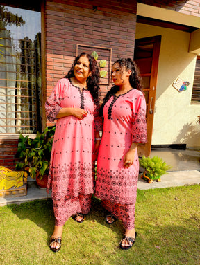 Peach Black Embroidered Cotton Stitched Co-Ord Set