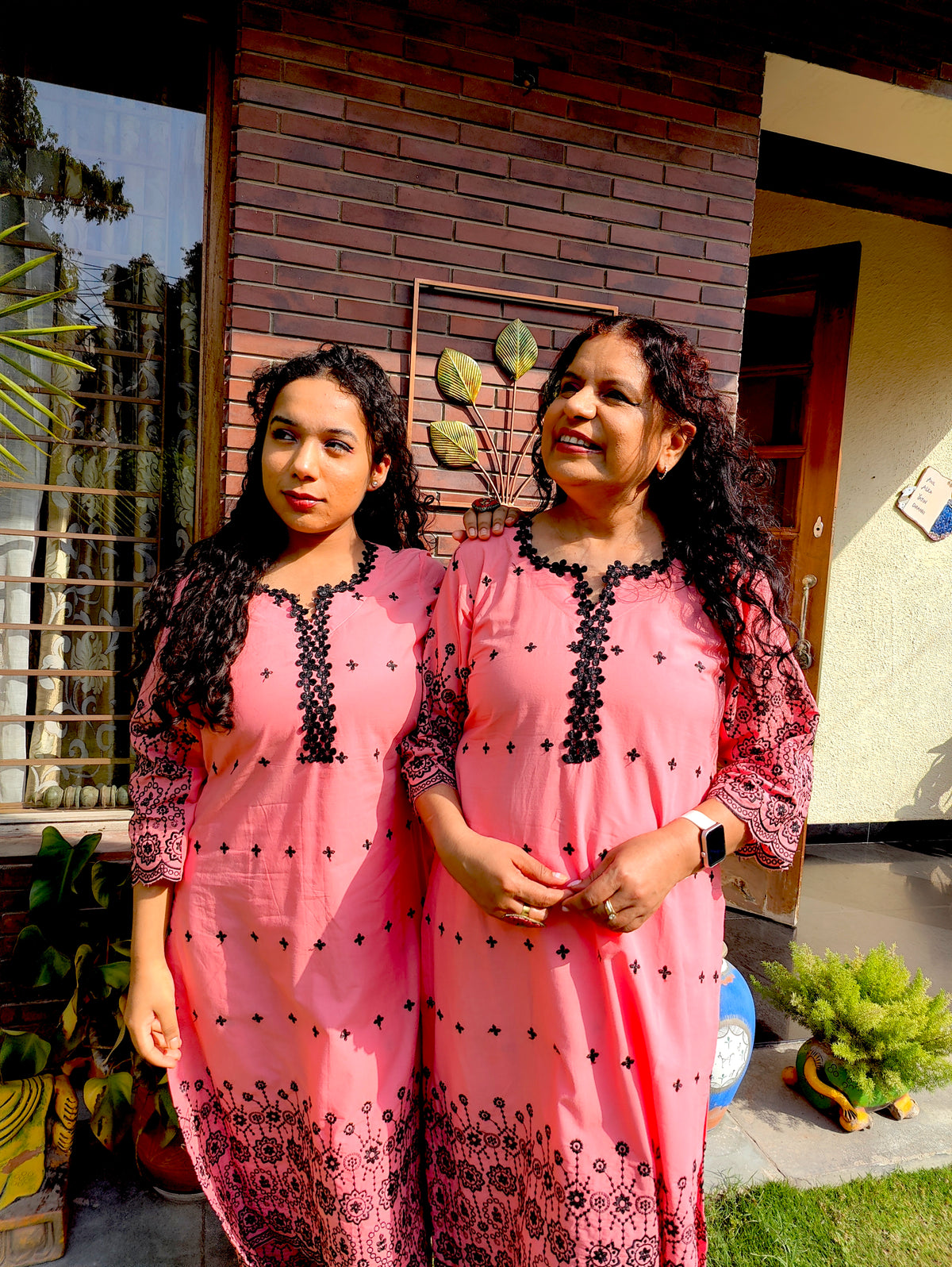 Peach Black Embroidered Cotton Stitched Co-Ord Set