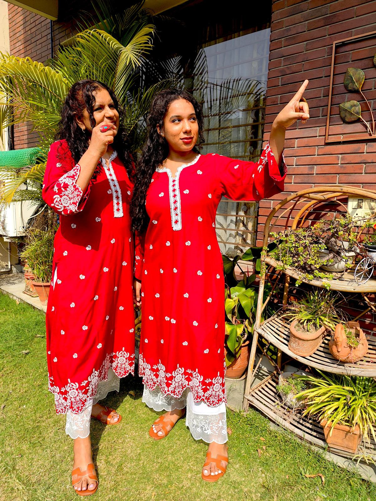 Red Embroidered Cotton Stitched Co-Ord Set