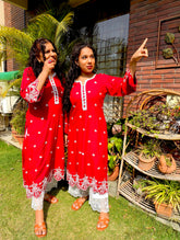 Red Embroidered Cotton Stitched Co-Ord Set