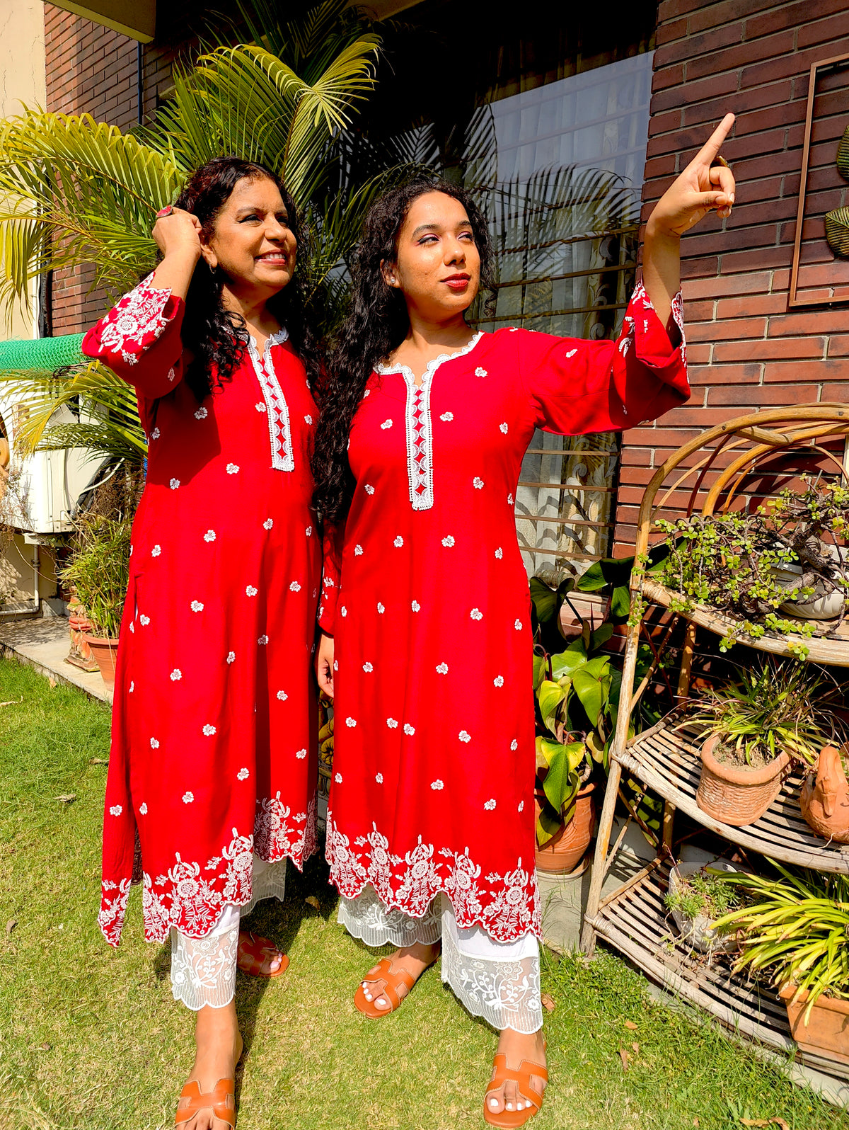 Red Embroidered Cotton Stitched Co-Ord Set