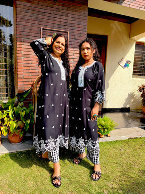 Black Embroidered Cotton Stitched Co-Ord Set
