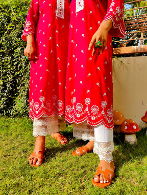 Magenta Embroidered Cotton Stitched Co-Ord Set