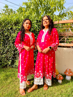 Magenta Embroidered Cotton Stitched Co-Ord Set