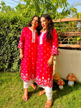 Magenta Embroidered Cotton Stitched Co-Ord Set