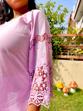 Lilac Embroidered Cotton Stitched Co-Ord Set