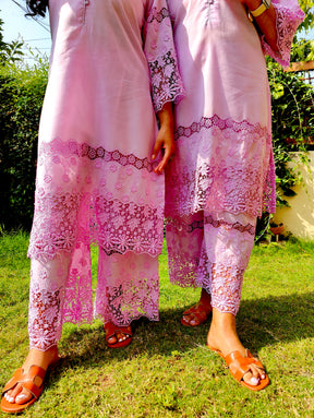 Lilac Embroidered Cotton Stitched Co-Ord Set