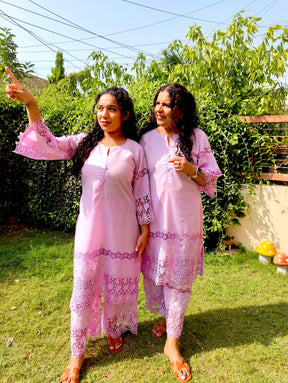 Lilac Embroidered Cotton Stitched Co-Ord Set
